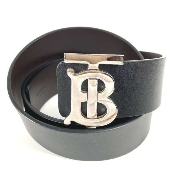 BURBERRY TB logo Buckle belt for bottoms belt Leather Black/SilverHardware - Picture 1 of 12